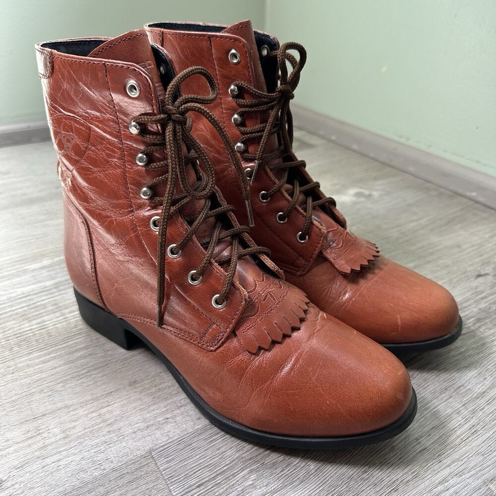 Ariat Women’s Brown Leather Lace-Up Ankle Boots Round Toe US 7